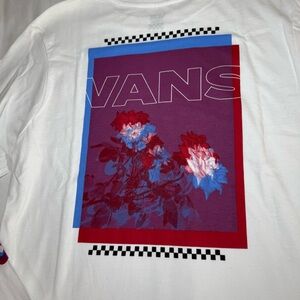 Men's Vans Classic Long Sleeve White Classic Fit Cotton T-Shirt Large Flowers